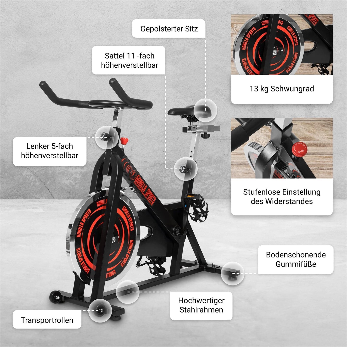 Indoor Cycling Fahrrad Schwarz/Rot - MAXXUS